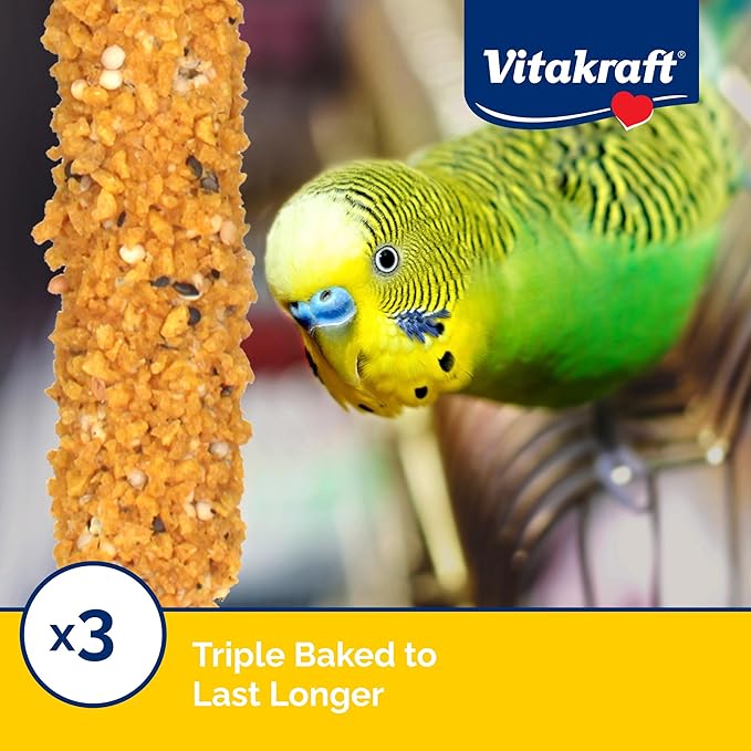 Vitakraft Crunch Sticks Variety Pack: Orange & Apricot Flavor, Egg & Honey Flavor, Sesame & Banana Flavor Treats for Parakeets, 2.4 oz