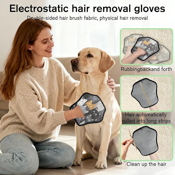 Black Cats Pet Hair Removal Glove for Dogs & Cats,2 PCS Newly Upgraded Reusable Electrostatic Pet Hair Gloves,Dog Hair Remover Tool for Clothing,Couch,Carpet,Car Seat