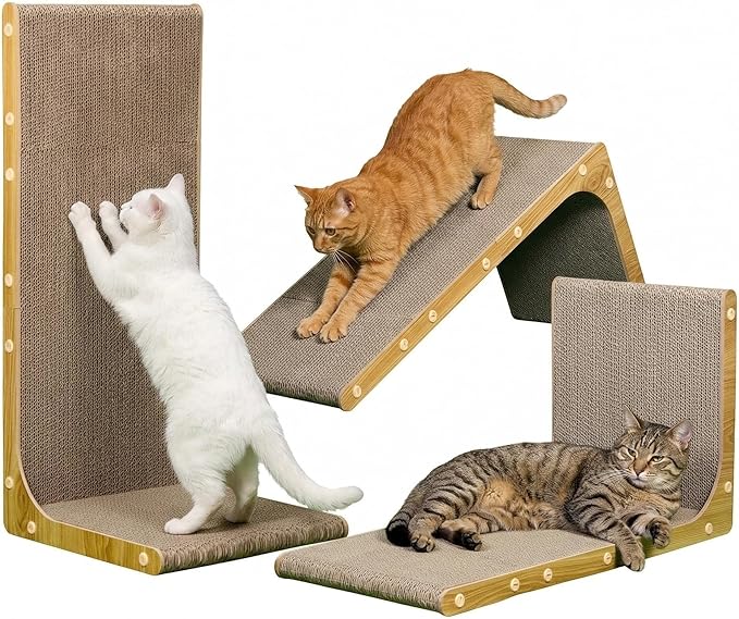 SMARTBEAN 3-Pack Cardboard Cat Scratcher for Indoor Cats, 23 Inch L Shaped Vertical Cat Scratching Post, Cat Scratching Board for Wall and Couch, Large