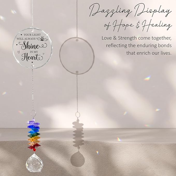 Pet Memorial Suncatcher Your Light Will Always Shine in My Heart - Dog Memorial Gifts - Pet Loss - Thoughtful Dogs and Cats Remembrance - Pet Sympathy - Bereavement Gift