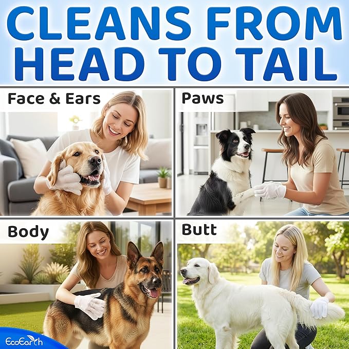 Premium Pet Cleaning Gloves for Dogs & Cats - 2 Bags 20 Pcs each - Disposable Glove Wipes for Bathing, Deodorizing & Grooming - Dog Bath Mitts for Paws, Fur, Face & Butt - Hypoallergenic + Lick Safe
