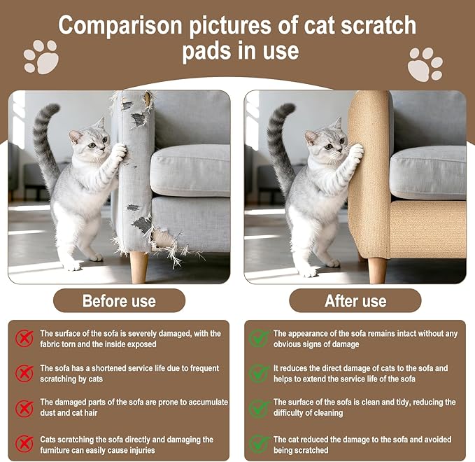 2 Pcs 39.4"X15.8" Cat Scratch Mat for Furniture and Wall Protectors, Trimmable Self-Adhesive Cat Scratch Pads, DIY Cat Scratcher for Covering Cat Tower and Couch Protector (Khaki)