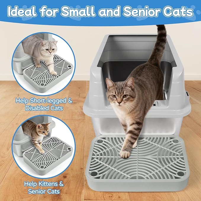 Kalolary 2PCS Litter Box Ramp, Cat Steps/Stair for Litter Box, Litter Catcher with Filter Function and Non-Slip Rubber Feet, Suitable for Small and Elderly Cats