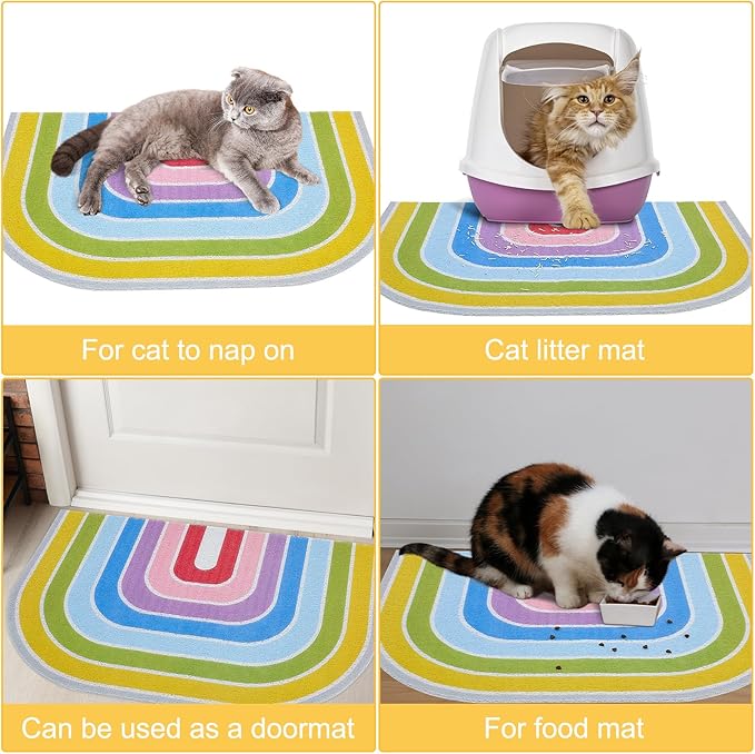 Unicorn Catcher Cat Litter Mat Quality Litter Box Mat Large Non-Slip Cat Litter Mat Litter Trapping Mat Soft Kitty Litter Mat Compatible Two Litter Boxes Cat Products Easy to Clean,Rainbow,L