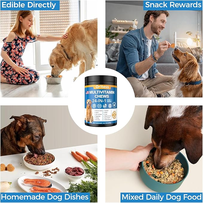 Dog Vitamins and Supplements 200 Chews 24-in-1 Multivitamin Chewable for Dogs with Glucosamine Probiotics Omega-3 Dog Chewable for Coat, Heart, HIPS & Joints, Digestion & Immune System