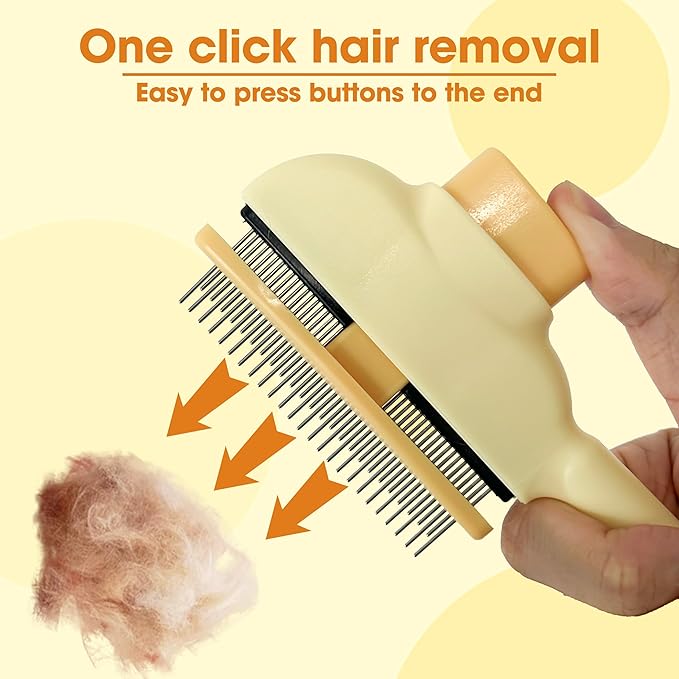 Cat Hair Brush & Dog Brush, Deshedding Brush for Long or Short Haired Pets, Removes Loose Fur, Durable Stainless Steel & ABS Design (yellow 2pcs)
