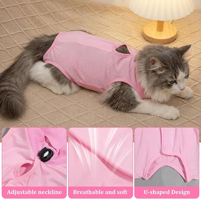 2Pcs Cat Spay Recovery Suit Female,Breathable Cat Onesie for Cats After Surgery Spay Kitten Surgery Recovery Suit Female Cone of Shame Alternative for Cats Anti Licking for Anti Licking Wounds (PinkM)