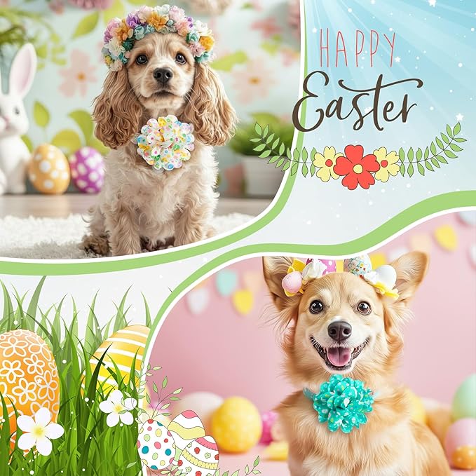 50 Pcs Easter Dog Collar Flowers Bulk Rabbits Chicks Eggs Carrots Flowers for Dog Charms Grooming Accessories Bowtie Flower for Puppy Cat Collar Attachment Embellishment Easter Party Costume