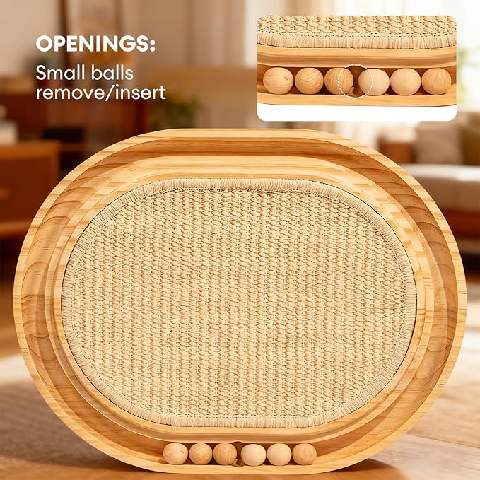 Cat Scratchers for Indoor Cats with 6 Ball Track Toys, Wooden Sisal Cat Scratcher Board, Interactive Cat Ball Track Toy for Kitty Claw Care, Exercise & Furniture Protection