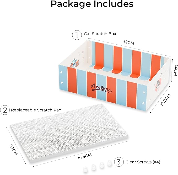 Cat Scratcher Box & Bed – Durable Grayboard Cat Lounge with White Wood-Pulp Scratch Pad, Easy Assembly & Dopamine Color Design for Indoor Cats