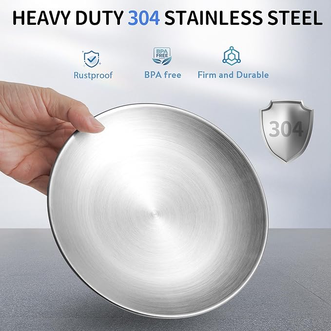WROSWT 304 Stainless Steel Cat Plates for Wet food, 6.7" Shallow/Wide Whisker Friendly Cats Food Bowls, Non-Slip Silicone Base,Easy to Clean Indoor Cat Feeding Dishes, 2 Pack