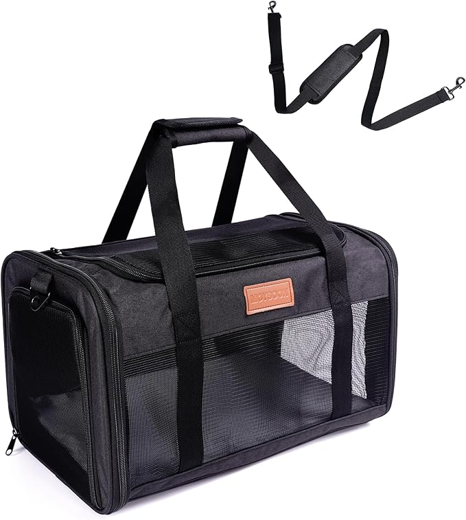 Pet Carrier Airline Approved 17x11x9.5 in - Underseat, Top & Side Entry Soft Dog Cat Travel Carrier with Safety Zippers ＆ Anti-Scratch Mesh for Small Cat and Dog for Pets Up to 10 Lb - Black