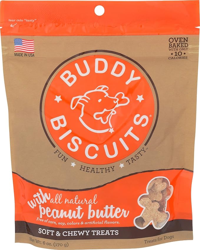 Buddy Biscuits, Soft & Chewy Treats for Small & Large Dog, Made in USA Peanut Butter Flavor - 6 oz, 4 Pack