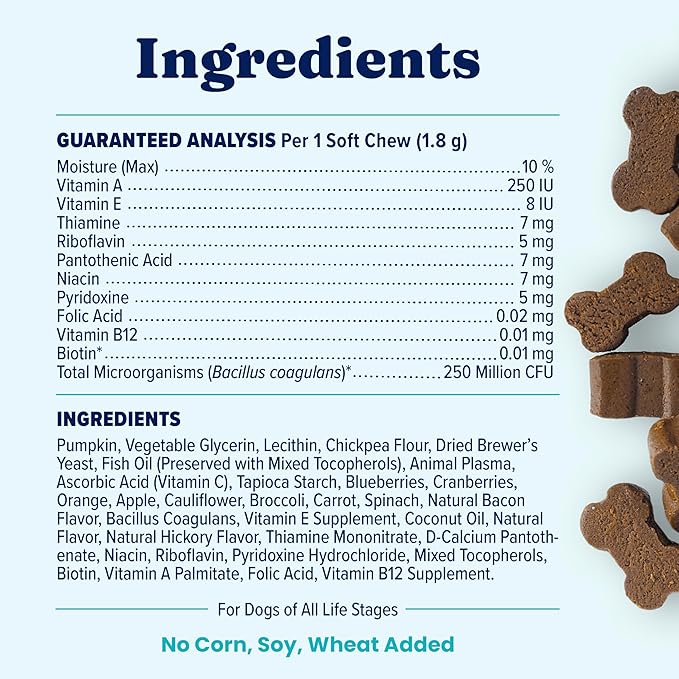 Solid Gold Dog Multivitamin - Soft Dog Vitamins & Supplements Chews - All-in-One Heart, Immune, Brain, Skin, Coat & Gut Health Support w/Vitamin C, B12, Probiotics & Antioxidants - Bacon Flavor 120ct