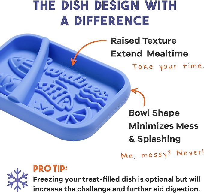 Awoo Sardina - Silicone Dog & Cat Lick Mat + Slow Feeder with Suction Cups - Non-Slip, Dishwasher Safe Pet Dish - Extends Mealtime for Fast Eaters & Reduces Anxiety - for Wet & Dry Food (Cobalt)