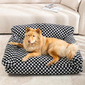 Faux Fur Cat & Dog Sofa Cat Couch Mini Cat Bed Indoor Human Style Pet Sofa, Modern Pet Furniture for Cats, Washable ＆ Removable Cover, for Cats and Small Medium Dogs (Black/White, X-Large(36X27 inch))