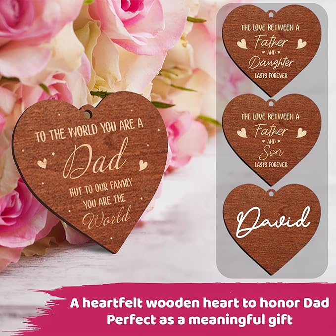 Rotating Picture Frame Father's Day Gift, Frame Fits 4x6 Photo for Dad, To the World You Are a Dad Wooden Keepsake Idea Father Stepdad Birthday Gift from Daughter Son Tabletop Decor HR-DAD-WAL
