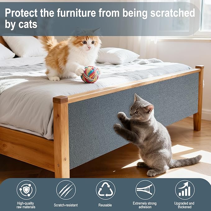 2 Pcs 39.4"X15.8" Cat Scratch Mat for Furniture and Wall Protectors, Trimmable Self-Adhesive Cat Scratch Pads, DIY Cat Scratcher for Covering Cat Tower and Couch Protector (Light Grey)