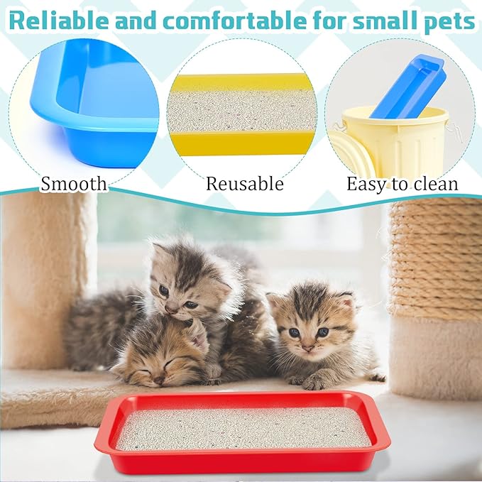 Tessco for you 3 Pcs Kitten Litter Box 17.3 x 13.6 x 1.6 Inch Shallow Low Entry Open Cat Litter Box Waterproof Plastic Small Rabbit Pan Tray Travel Toilet for Senior Cat Kitten Training