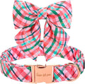 Unique style paws Dog Collar with Tie Pink & Green Plaid Dog Collar Best Gifts for Small Medium Large Dogs -XL