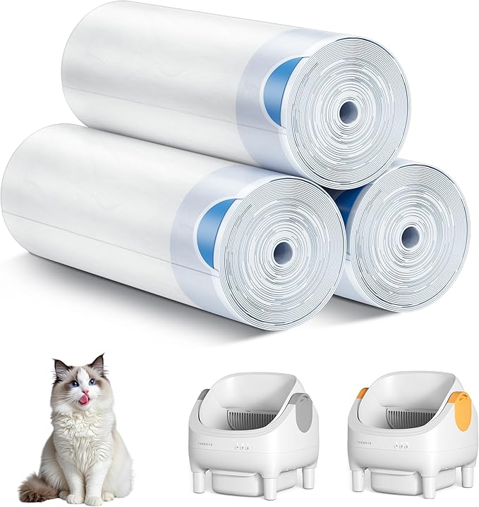 60 Pack Cat Litter Liner, Waste Cat Litter Bags for Thereye SC06 Automatic Litter Box, Drawstring Heavy-Duty Liners, Leak-Resistant, Large 26" × 11.8"