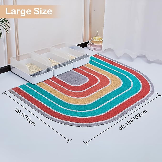 Unicorn Catcher Cat Litter Mat Quality Litter Box Mat Large Non-Slip Cat Litter Mat Litter Trapping Mat Soft Kitty Litter Mat Compatible Two Litter Boxes Cat Products Easy to Clean,Orange,XL