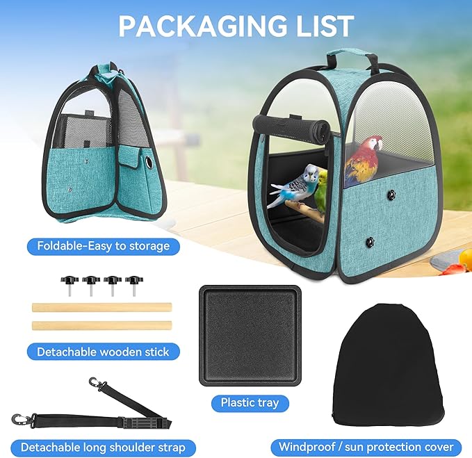 Akinerri Birds Travel Carrier, Small Bird Travel Bag, Transparent Breathable Travel Cage Bird Parrot Carrier, Include Perch and Bottom Tray