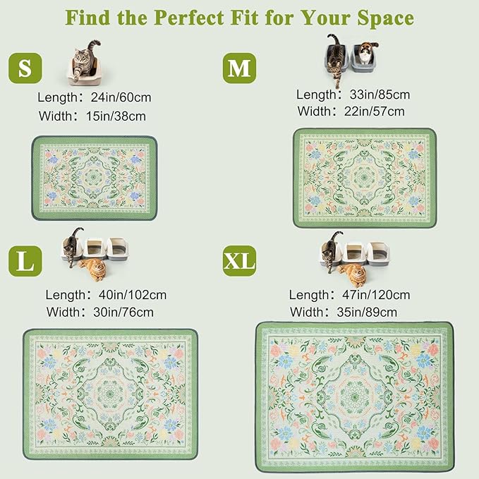 Unicorn Catcher 47X35in Cat Litter Mat Machine Washable Soft 3D Air Mesh Litter Box Rug Non-Slip Backing Quick Dry Scatter Control for Paws,Bean Green