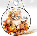 Personalized Pet Portrait Stained Glass Crystal Suncatcher, Dog & Cat Fall Pumpkin Decor, Autumn Maple Leaf Thanksgiving Decorations, Dog Lover Gift for Women, Memorial Gifts for Cat Mom