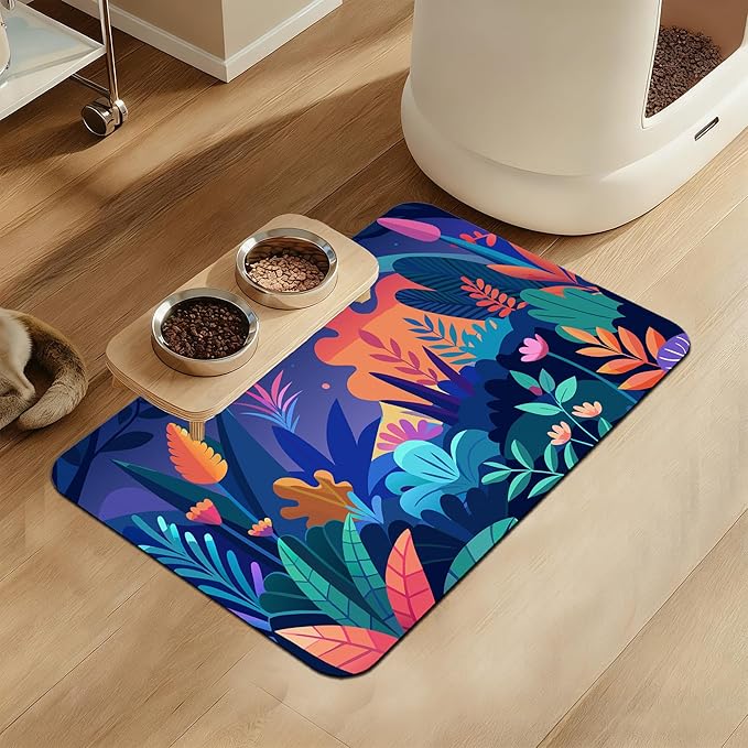 Boho Starry Forest Dog Food Mat–Christmas Stocking Absorbent Quick Dry Feeding Placemat for Food and Water Bowls, Non Slip Rubber Backing, Waterproof Pet Supplies for Mess-Free Eating 12"x20"