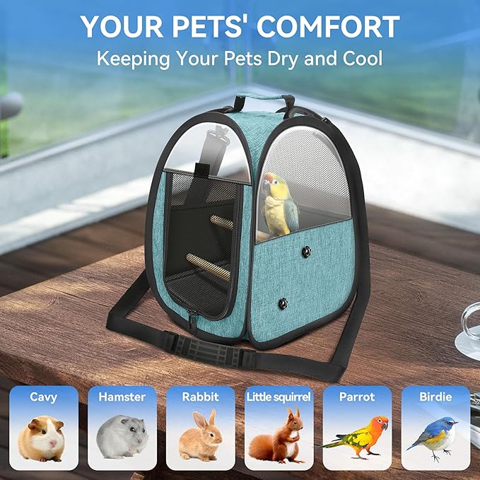 Akinerri Birds Travel Carrier, Small Bird Travel Bag, Transparent Breathable Travel Cage Bird Parrot Carrier, Include Perch and Bottom Tray