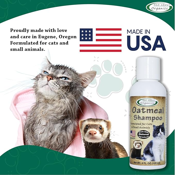 Oatmeal Shampoo for Cats & Small Pets – Gentle, Balanced Formula for Skin & Coat Health – Comforts Dry Skin Care for Small Pets 4 Weeks & Up, Including Pregnant Pets – 4 oz