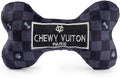 Haute Diggity Dog Black Checker Chewy Vuiton Bone, Plush Designer Dog Toys with Interactive Squeaker, Stimulating Pet Enrichment, Machine-Washable & Safe Materials for All Breeds, Size Large