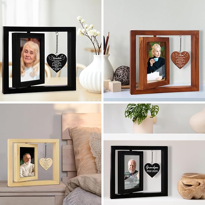 Lost Grandpa Memorial Picture Frame - Sympathy Gifts, Personalized 4x6 Photo Wooden Frame Bereavement Remembrance Condolences In Loving Memory, Passed Away Gifts Home Decor HR1-GP-BLA