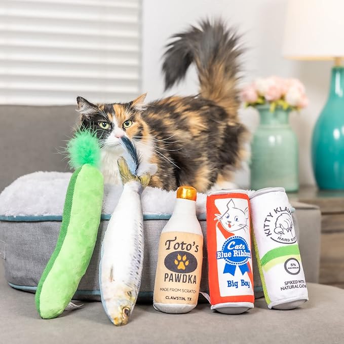 Huxley & Kent Kicker Cat Toy | Cats Blue Ribbon | Large Strong Catnip Filled Crinkle Cat Toy | Plush and Burlap Toy Promotes Natural Hunting Instinct | Kittybelles