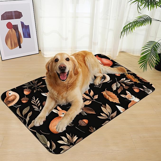 Wild Forest Animals Pet Feeding Mat–Christmas Stocking Quick Dry Absorbent Dog Cat Food Mat, Non Slip Waterproof Bowl Placemat for Messy Eaters, Pet Accessories for Floors 12"x20"