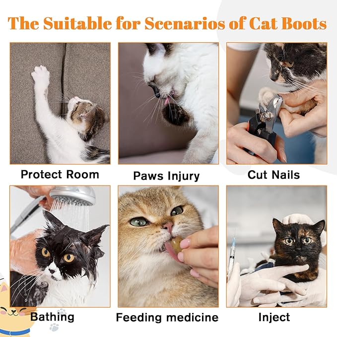 4 Pcs Cat Mittens to Prevent Scratching Adjustable Cat Claw Protectors Covers Mesh Breathable Cats Shoes Kitten Shoes Socks Booties Anti Scratch Kitten Foot Covers for Pet Bathing Cutting Nails