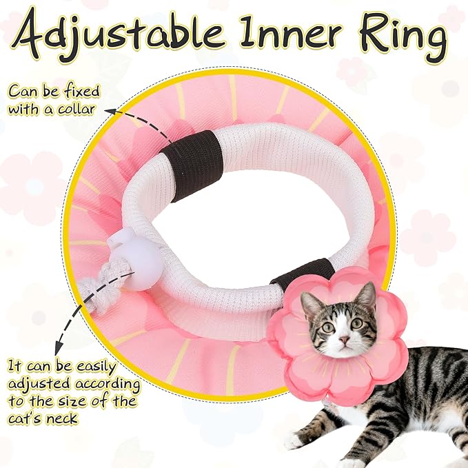 EXPAWLORER Cat Cone Collar Soft, Cat E Collar Recovery After Surgery to Stop Licking, Adjustable Waterproof Cute Neck Elizabethan Pet Kitten Puppy Donut Pillow for Cats Puppy Wound Healing, PinkM
