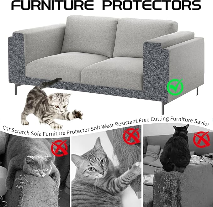 2 Pcs Total 78.8"x15.8" Cat Scratch Mat, Cat Scratch Couch Furniture Protector, Trimmable Self-Adhesive Cats Scratch Pads, DIY Cat Scratcher for Wall Protector and Covering Cat Tower (Dark Gray)