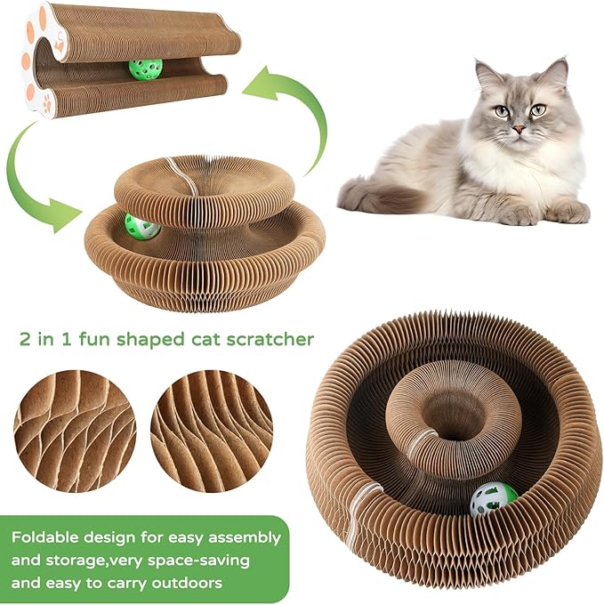 Goosheep 1 Pack Accordion Magic Organ Cat Scratcher Toys for Indoor Cats - Cardboard Cat Scratching Board Ball Scratcher Pad