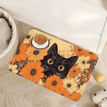 Black Cat Dog Food Mat for Floors,Fall Flower Daisy Absorbent Pet Food and Water Bowl Mats,Non-Slip Pet Feeding Mat,Pet Supplies 12" x 20"