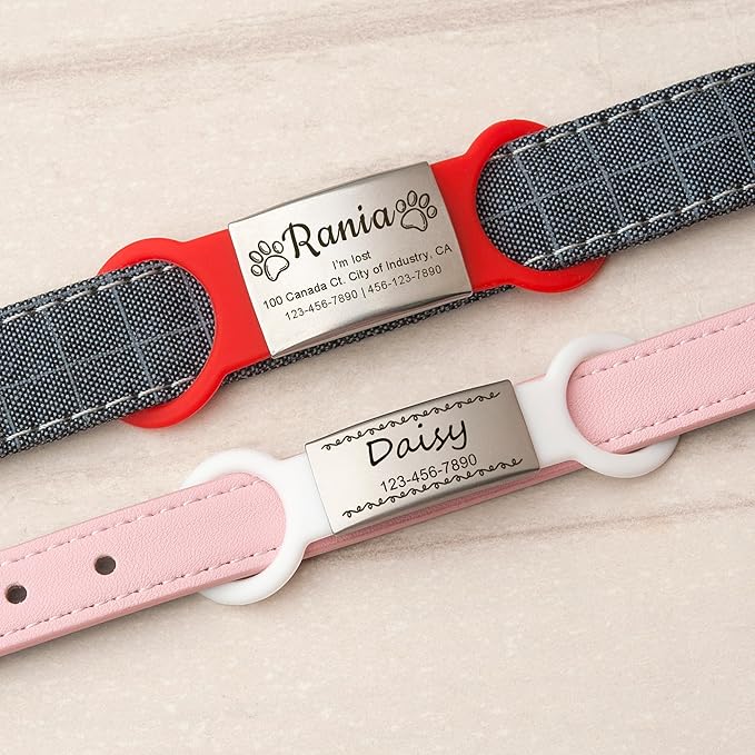 Anavia Slide On Silent Pet ID Tags Cat Dog Name Tags, Fun Wild Flower Design Silicone Band Personalized Engraved Stainless Steel Tag, Customized Chew-Proof Quiet Dog Collar Tags (X-Large, White)