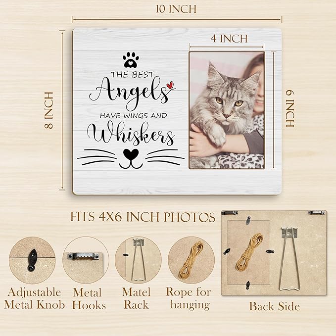 Cat Memorial 4x6 Picture Frame, Sympathy Gifts for Loss of Cat, Cats Passing Away Gift, the Best Angels Have Wings and Whiskers Picture Photo Frames for Desk Tabletop Wall Decoration