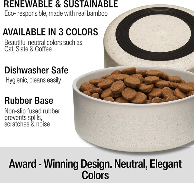 Loving Pets - Dolce Bamboo - Eco-Friendly Pet Bowls & Dishes for Dog, Cats, Puppy Food and Water Dish -Sustainable and Dishwasher Safe, Made with Real Bamboo (Medium, Oat-Beige)