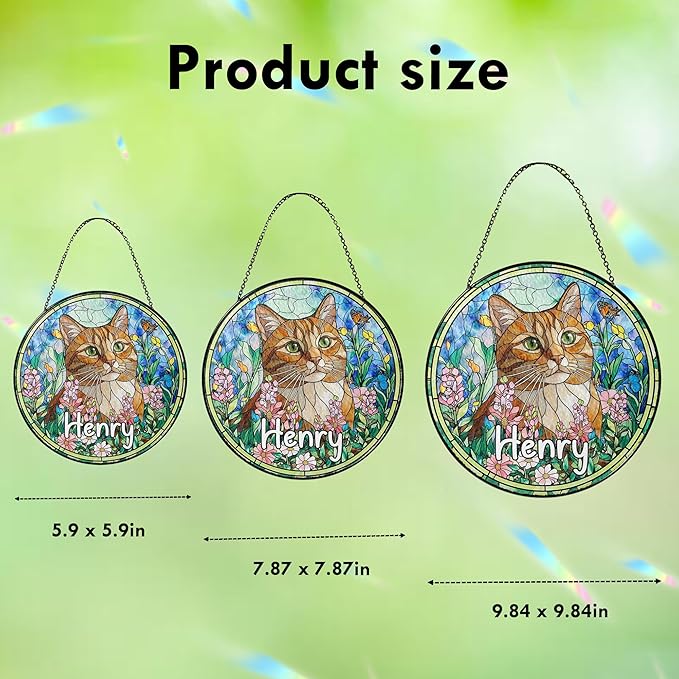 Custom Cat Portrait Art Suncatcher Stained Glass Remembrance Gift Dog Indoor Decor Window Hanging Dog Cat Bereavement Keepsake Loss of Pet Sympathy with Name Date Portrait Gifts