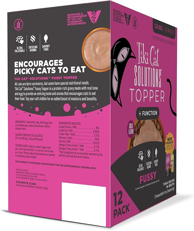 Tiki Cat Solutions Topper Multipack, Fussy, Tuna Recipe in Broth, 1.5 oz. Pouch (12 Pack)