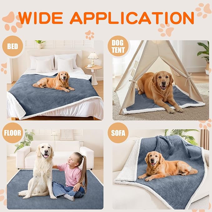 Smiry Waterproof Blanket Throw for Large Dogs, Soft Reversible Dog Blanket for Sofa Couch Bed, Washable Leakproof Sherpa Fleece Furniture Couch Protector(50"x60", Grey/White)