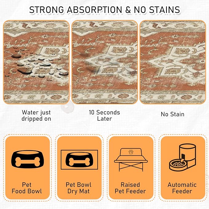 Dog Food Bowl Mat - Absorbent Quick Dry Dog Feeding Mats for Food and Water, Anti Slip Cat Bowl Placemat for Floors, Diatomite Pet Dish Matts Accessories Supplies, Bohemia Style, 12 * 20in