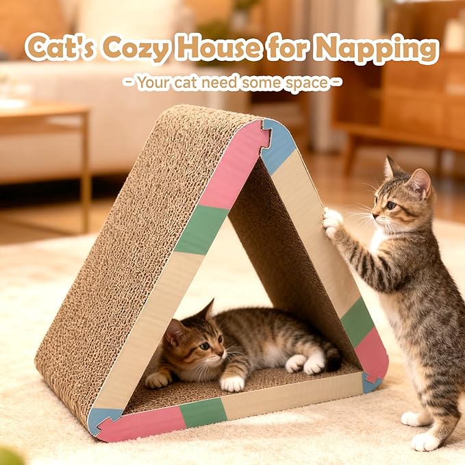 Triangle Cat Scratcher Pad - Foldable Cat Scratching Board with Non-Toxic Thickened Corrugated Paper, Durable Recycled Cardboard for Indoor Cats