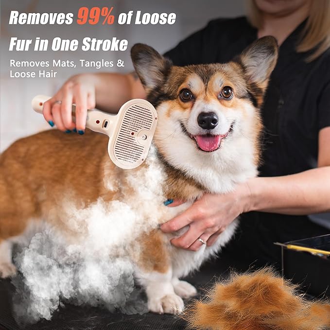Dog Steam Brush 3 in 1 Cat Brush with Steam and Release Button Grooming Tool for Indoor Pets Dogs Hair Removal Shedding Water for Small Animals Long Short Haired - Pink